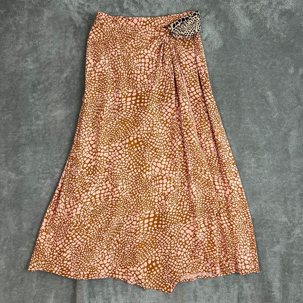 Maeve Anthropologie Wrap Midi Skirt Womens 4 Animal Print Boho Pink